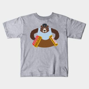 Russian Brown Bear with Accordion Kids T-Shirt